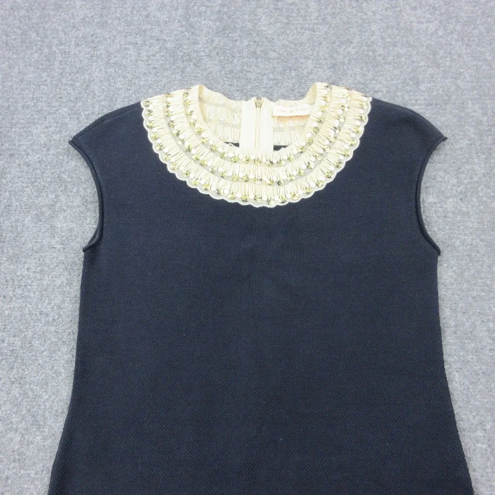 Tory Burch Dress Womens Small Blue Beaded Collar Shift Knee Length Lined Party